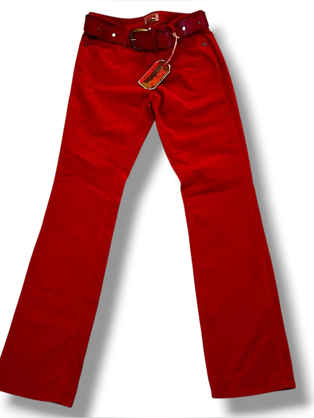 Y2K NWT Vintage Style Bold Red Belted Flare Pants Women's Sz 7 Retro F-4
